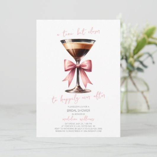 Coquette Bow Espresso Martini Vrijgezellenfeest Kaart (Staand voorkant)