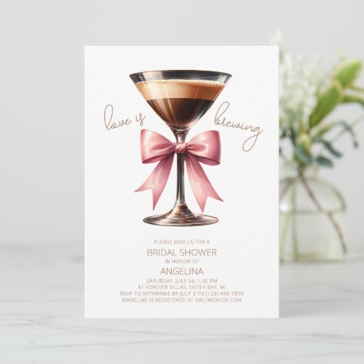 Coquette Bow Espresso Martini Vrijgezellenfeest Kaart (Staand voorkant)