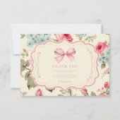 Coquette Bow Fancy Een Meisje 1e Verjaardag Bedankkaart (Voorkant)