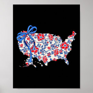 Coquette Bow Floral America kaart 4 juli Indepe Poster