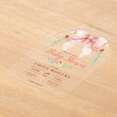 Coquette Bow Floral Baby shower Acryl Uitnodigingen (Laagn)