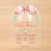 Coquette Bow Floral Baby shower Acryl Uitnodigingen (Voorkant)