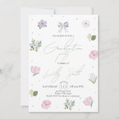 Coquette Bow & Floral Graduation Invitation Kaart (Voorkant)