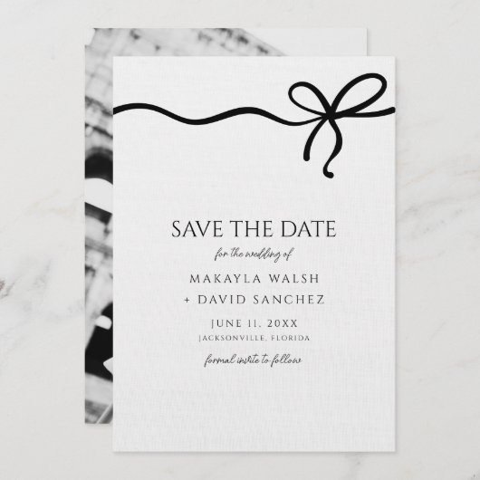 Coquette Bow Fotobruiloft Bewaar de datum Save The Date (Voorkant / Achterkant)