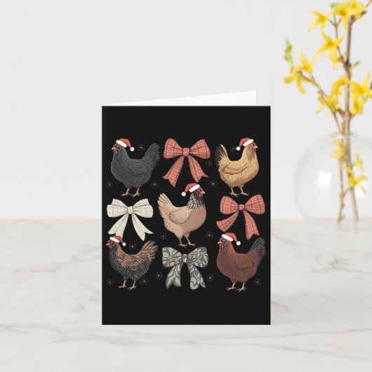 Coquette Bow Funny Chicken Christmas Boerderij Ani Kaart (Gele Bloem)