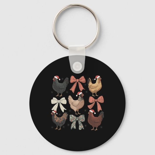 Coquette Bow Funny Chicken Christmas Boerderij Ani Sleutelhanger (Voorkant)