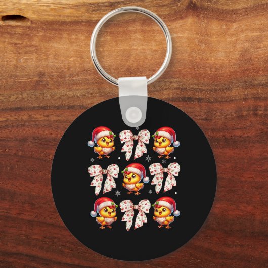 Coquette Bow Funny Chicken Christmas Boerderij Ani Sleutelhanger (Voorkant)