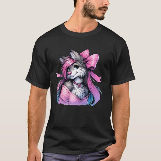Coquette Bow Furry Fandom Fursona Fursuit Schattig T-shirt (Voorkant)