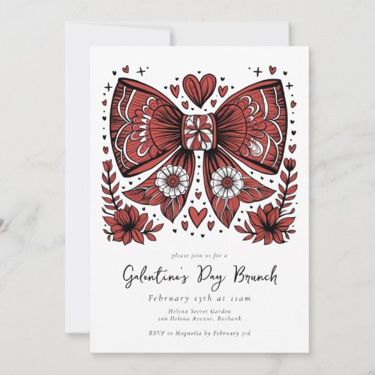 Coquette Bow Galentine's Day Brunch Kaart (Voorkant)