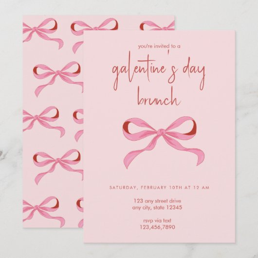 Coquette Bow Galentine's Day Party Kaart (Voorkant / Achterkant)