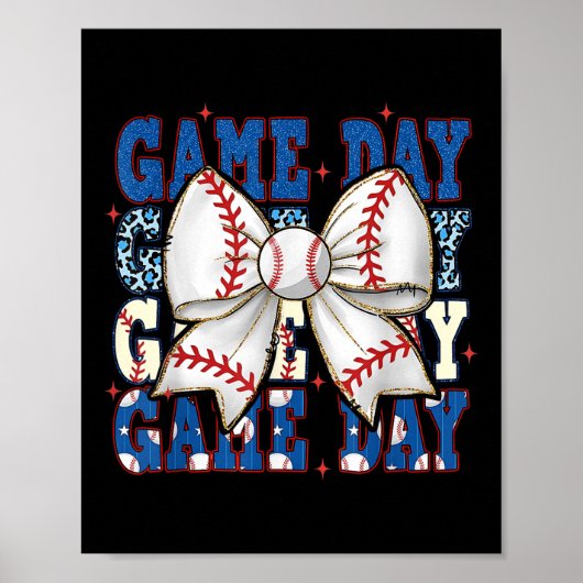 Coquette Bow Game Day Baseball Softbal Funny Chee Poster (Voorkant)