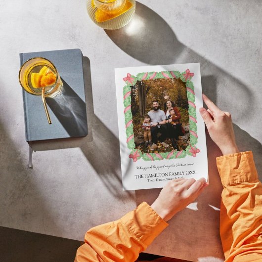 Coquette Bow Garland Kerstmis Fotokaart Feestdagenkaart