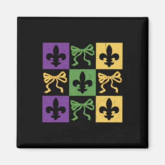 Coquette Bow Geruite Fleur de Lis Mardi Gras Auto Magneet (Voorkant)