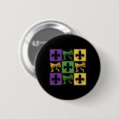 Coquette Bow Geruite Fleur de Lis Mardi Gras Auto Ronde Button 5,7 Cm (Voorkant /achterkant)