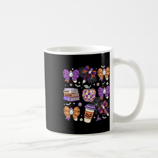 Coquette Bow Ghost Schattigee Halloween Docenten V Koffiemok (Rechts)