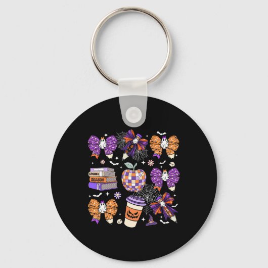 Coquette Bow Ghost Schattigee Halloween Docenten V Sleutelhanger (Voorkant)