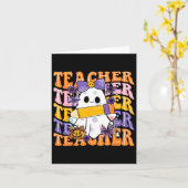 Coquette Bow Ghost Spooky Teacher Halloween Spooky Kaart (Gele Bloem)