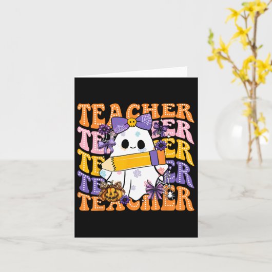Coquette Bow Ghost Spooky Teacher Halloween Spooky Kaart (Gele Bloem)
