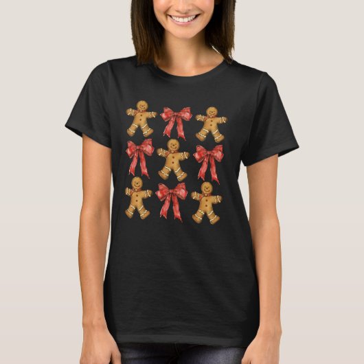 Coquette Bow Gingerbread Funny Merry Christmas Xma T-shirt (Voorkant)