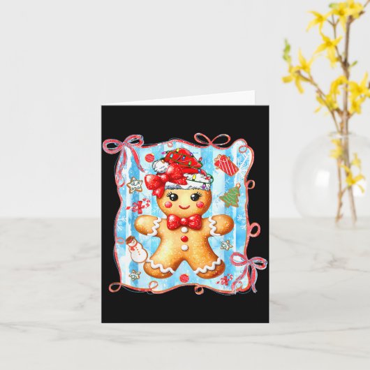 Coquette Bow Gingerbread Merry Christmas Xmas Paja Kaart (Gele Bloem)