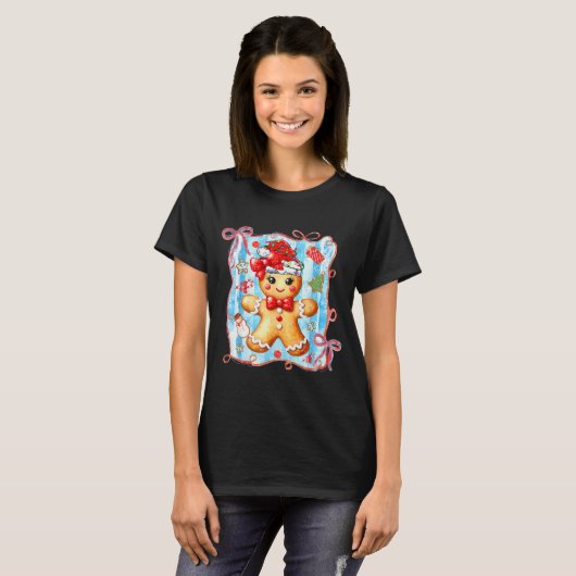 Coquette Bow Gingerbread Merry Christmas Xmas Paja T-shirt (Voorkant volledig)