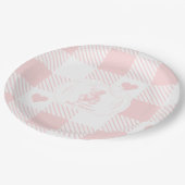 Coquette Bow Gingham Franse teddybeer Baby shower Papieren Bordje (Gekanteld)