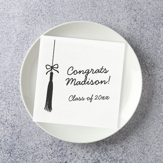 Coquette Bow Grad Tassel Black & White Graduation Servet