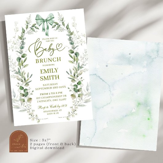 Coquette Bow Greenery Baby Brunch Kaart