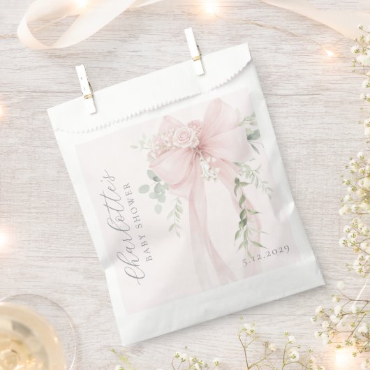 Coquette Bow Greenery Baby in bloom baby Shower Bedankzakje (Geknipt)