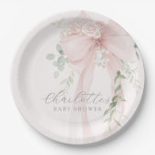 Coquette Bow Greenery Baby in bloom baby Shower Papieren Bordje (Voorkant)