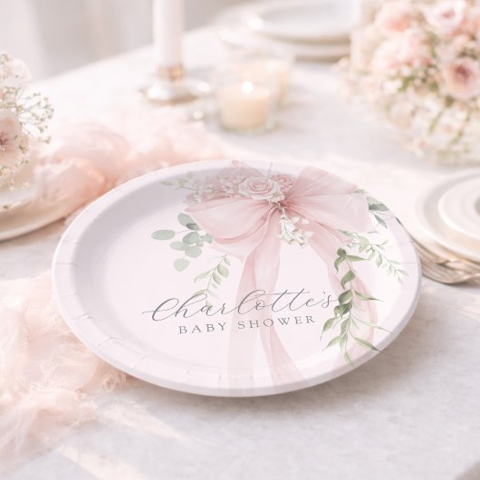 Coquette Bow Greenery Baby in bloom baby Shower Papieren Bordje