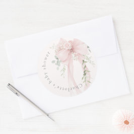Coquette Bow Greenery Baby in bloom baby Shower Ronde Sticker