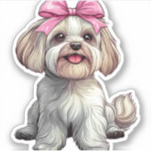 Coquette Bow Havanese Hond Mama Meisje Roze Sticker (Voorkant)