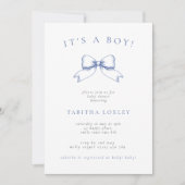  Coquette Bow Het is een jongensblauw Baby shower Kaart (Voorkant)