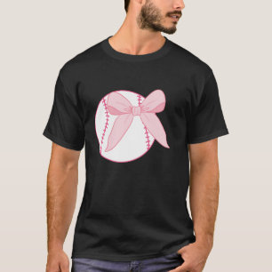 Coquette Bow Honkbal Meisjes Vrouwen Mama Mom Pink T-shirt