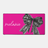 Coquette Bow Hot Pink Black Lace Aangepaste naam Bureaumat (Voorkant)
