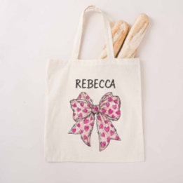 Coquette Bow Hot Pink Hearts Tote Bag