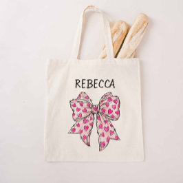 Coquette Bow Hot Pink Hearts Tote Bag