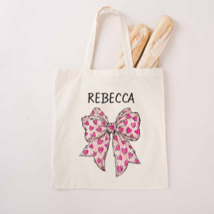Coquette Bow Hot Pink Hearts Tote Bag