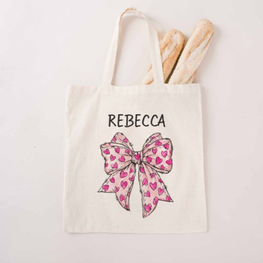 Coquette Bow Hot Pink Hearts Tote Bag