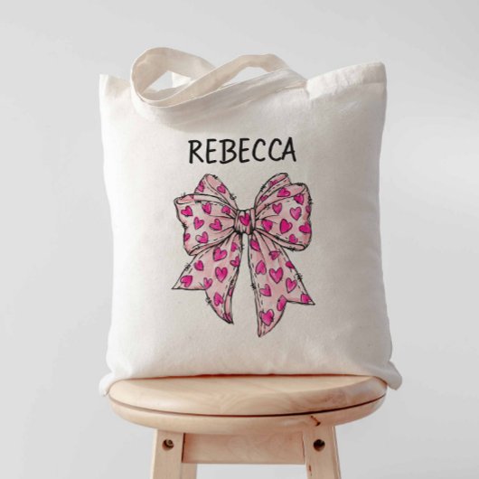 Coquette Bow Hot Pink Hearts Tote Bag