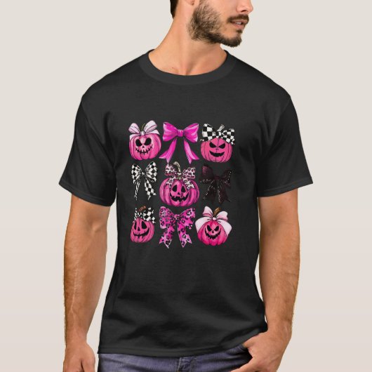 Coquette Bow Jack O Lantern Pumpkin Spooky Season T-shirt (Voorkant)