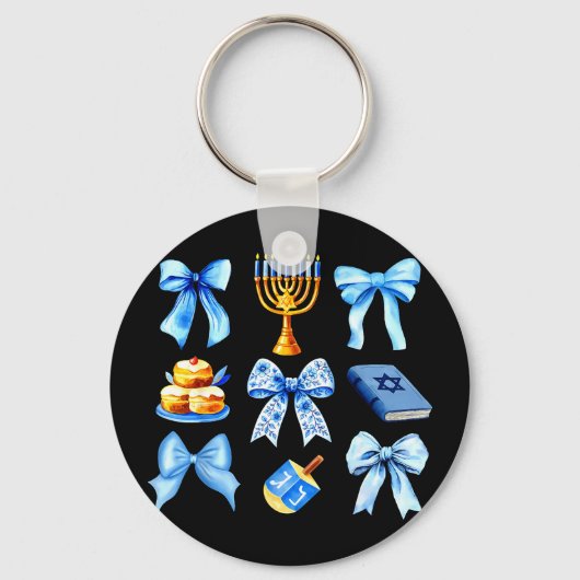 Coquette Bow Jewish Holiday Chanukah Hanukkah Meno Sleutelhanger (Voorkant)