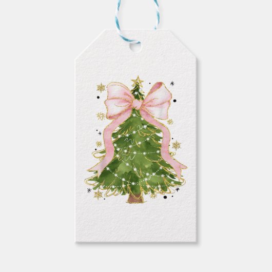 Coquette Bow Kerstboom Vakantie Girly Outfit W Cadeaulabel (Voorkant)