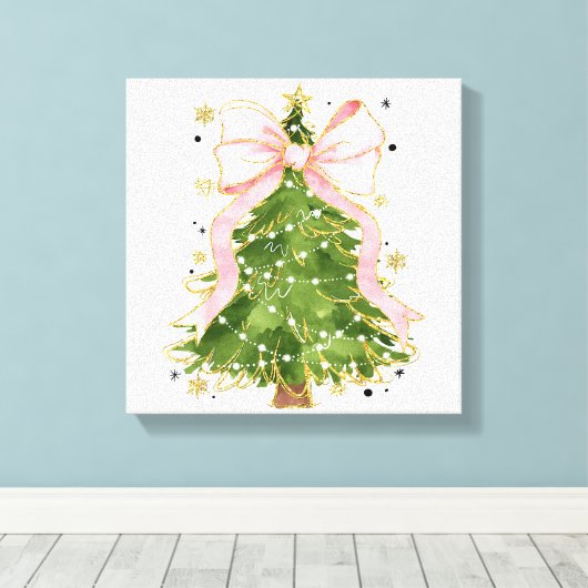 Coquette Bow Kerstboom Vakantie Girly Outfit W Canvas Afdruk (Insitu (Houten vloer))