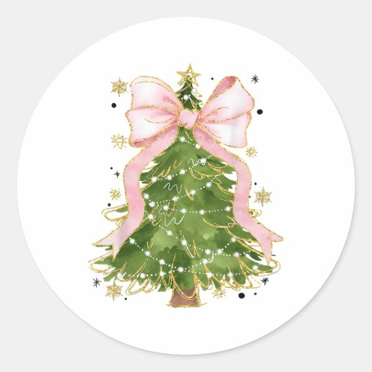 Coquette Bow Kerstboom Vakantie Girly Outfit W Ronde Sticker (Voorkant)