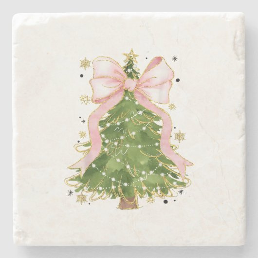 Coquette Bow Kerstboom Vakantie Girly Outfit W Stenen Onderzetter (Voorkant)