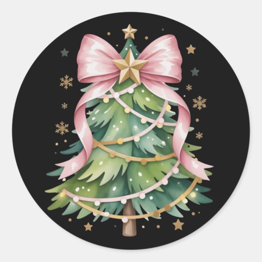 Coquette Bow Kerstboom Vakantie Girly Schattige Ronde Sticker (Voorkant)