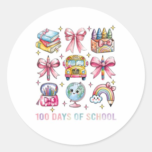 Coquette Bow Leerkracht 100 dagen School 8 Ronde Sticker (Voorkant)
