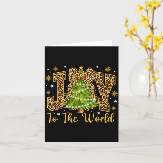 Coquette Bow Leopard Christmas Joy To The World Xm Kaart (Gele Bloem)